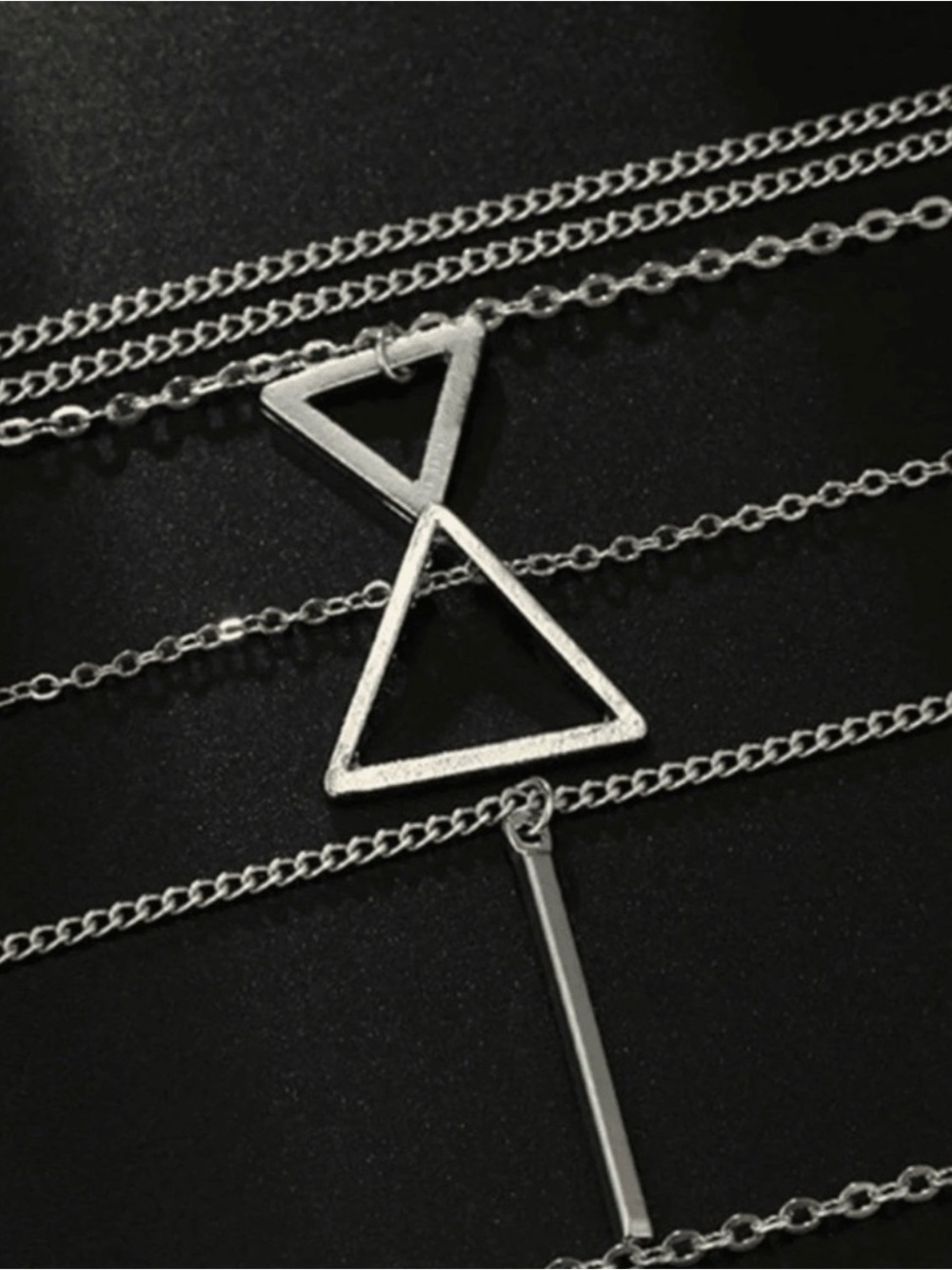 Silver 1pc Triangle Multi Layered Necklace - Picture 2 of 2